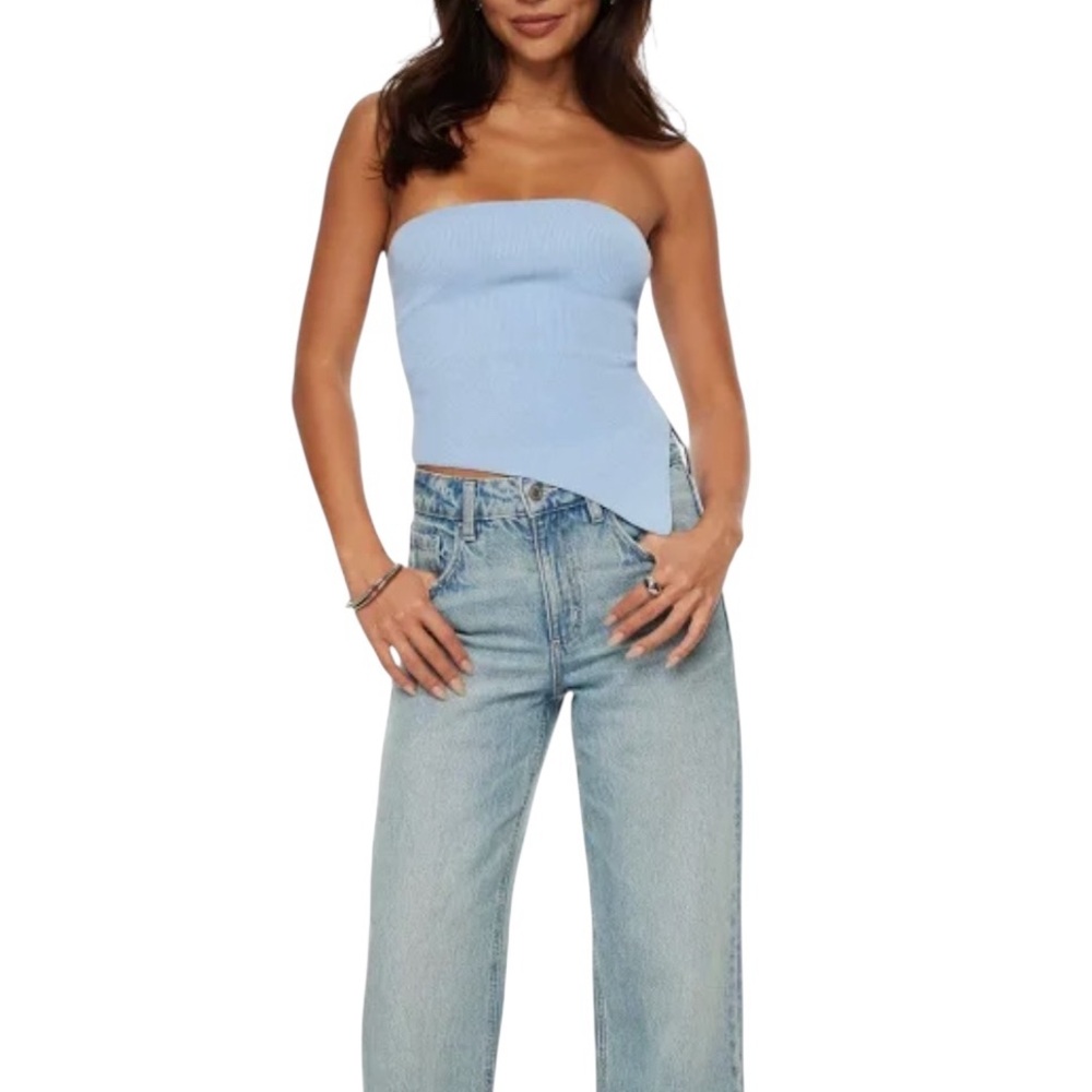 Light Blue Strapless Top